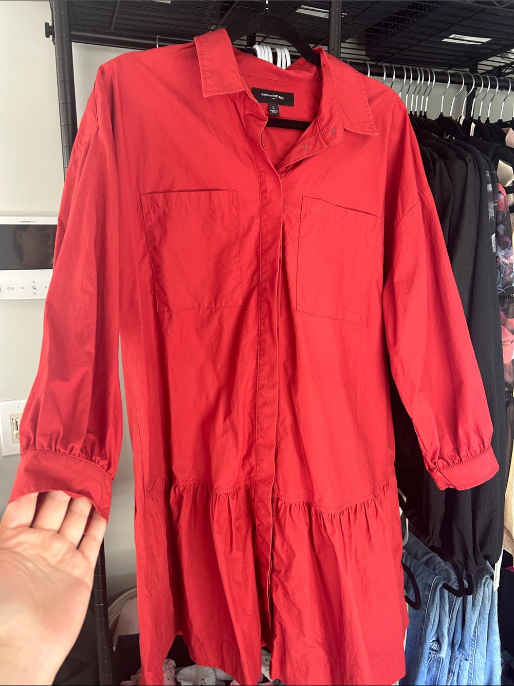 Banana Republic Red Button-Front Tiered Casual Dress